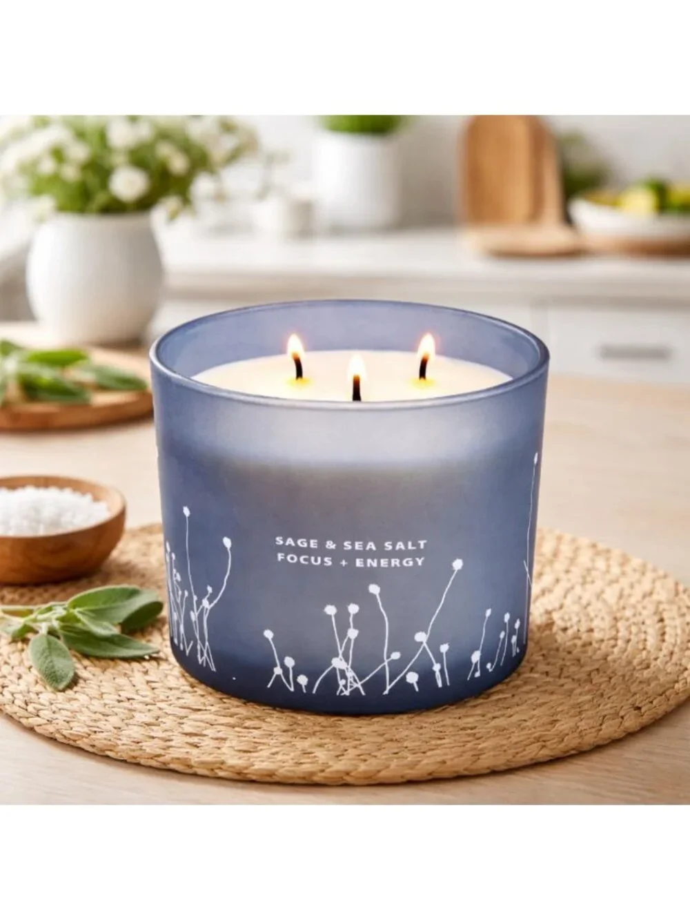 Large White Sage & Sea Salt 3-Wick Soy Candle - Aromatherapy for Cleansing